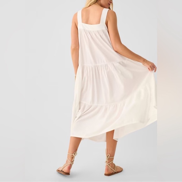 Faherty Marina Seersucker Maxi Dress White, Tiered Boho Maxi Dress, Size Small - Picture 2 of 11
